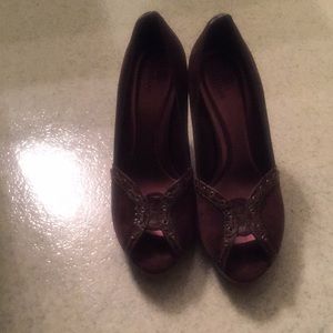 Brown suede heels